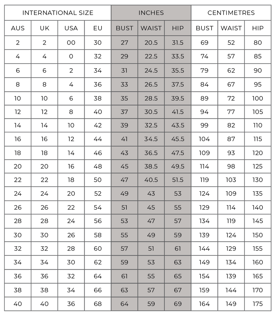 Size chart maya bella